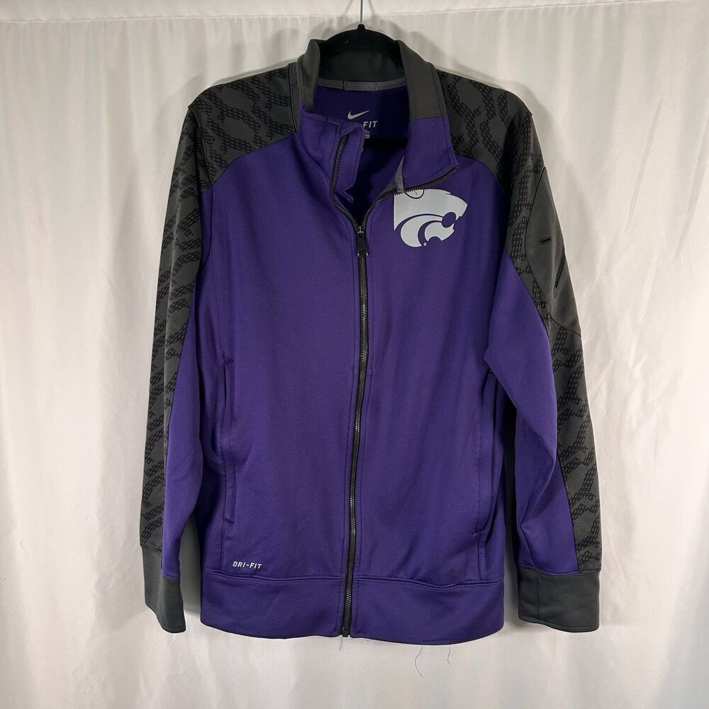 K State Wildcats Nike Sweater Men's Small Purple Full Zip Dri-Fit Zip Pockets
